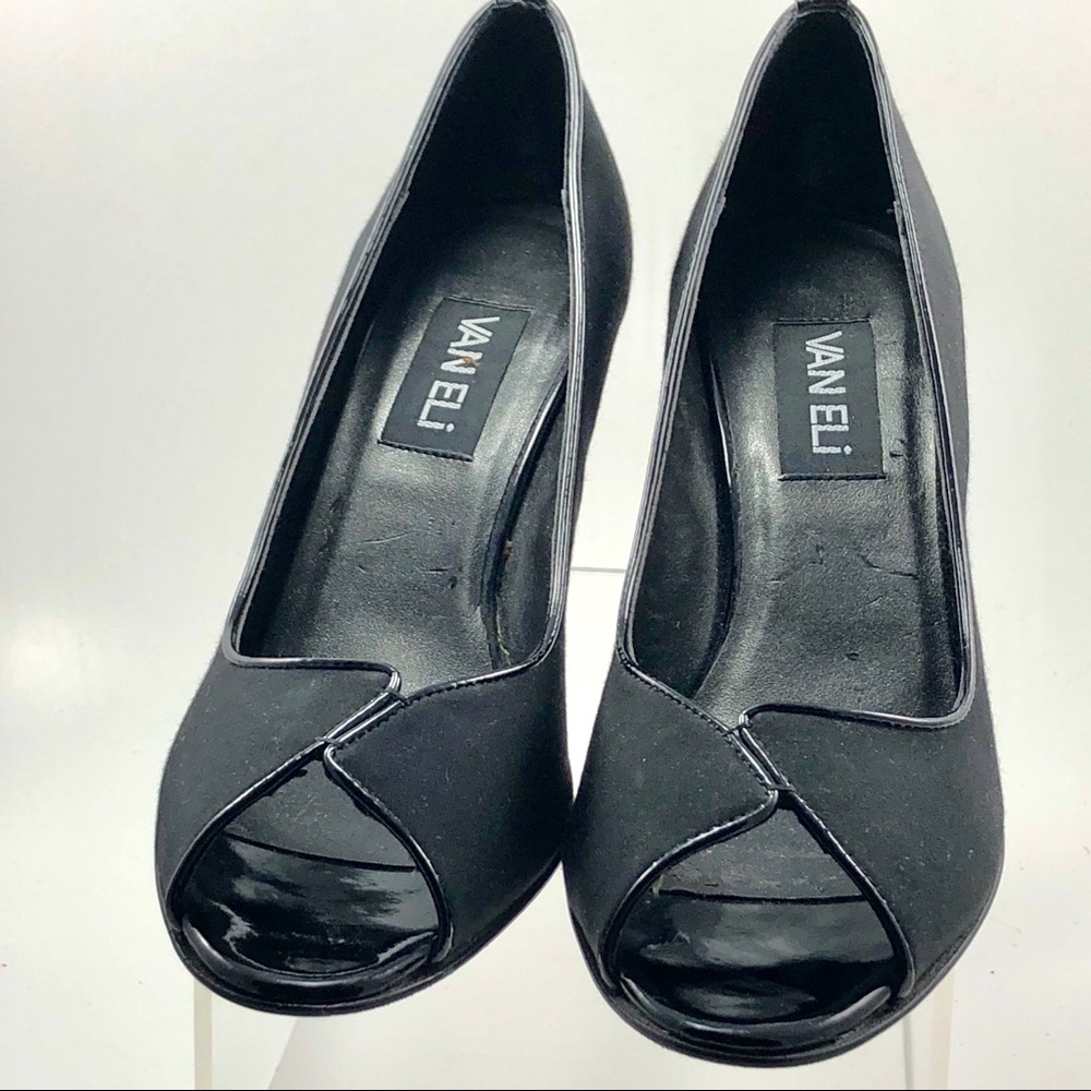 Van Eli 9N Ladies Black Peep Toe Fabric Pump